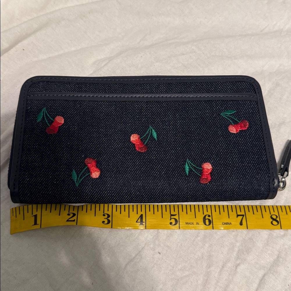 kate spade Navy Denim Cherry Zip-Around Wallet - Picture 2 of 5